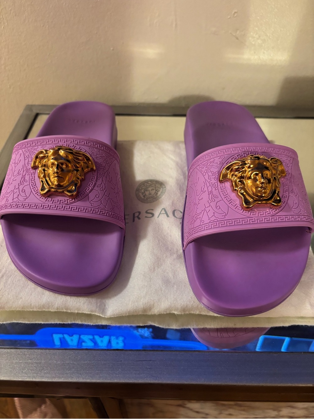 Versace Lilac Medusa Logo Slide Sandals